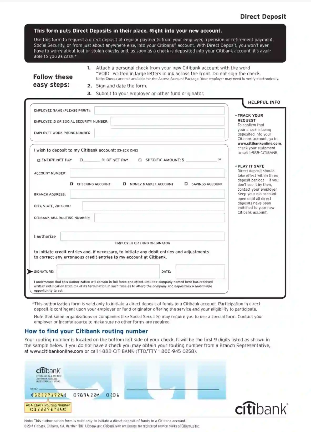 citibank direct deposit form guide and tips